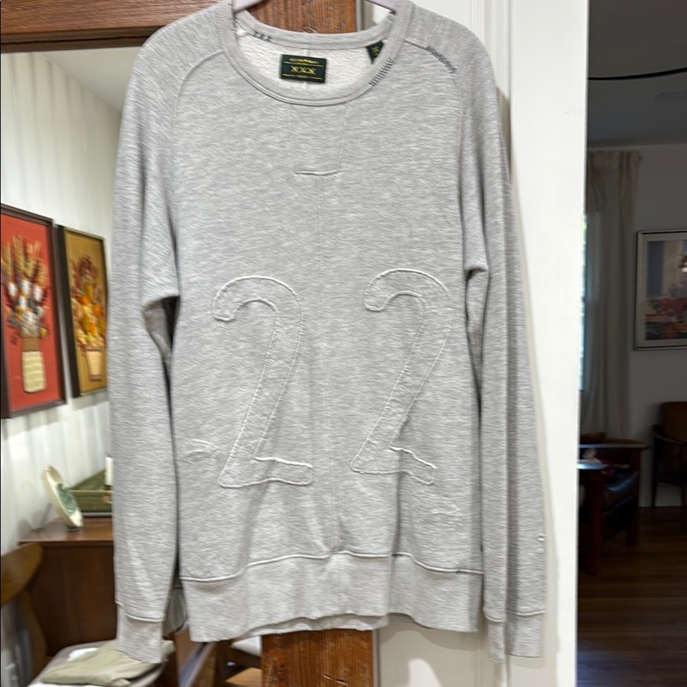 Scotch & Soda Gray Distressed Sweatshirt with 22 Embroidered